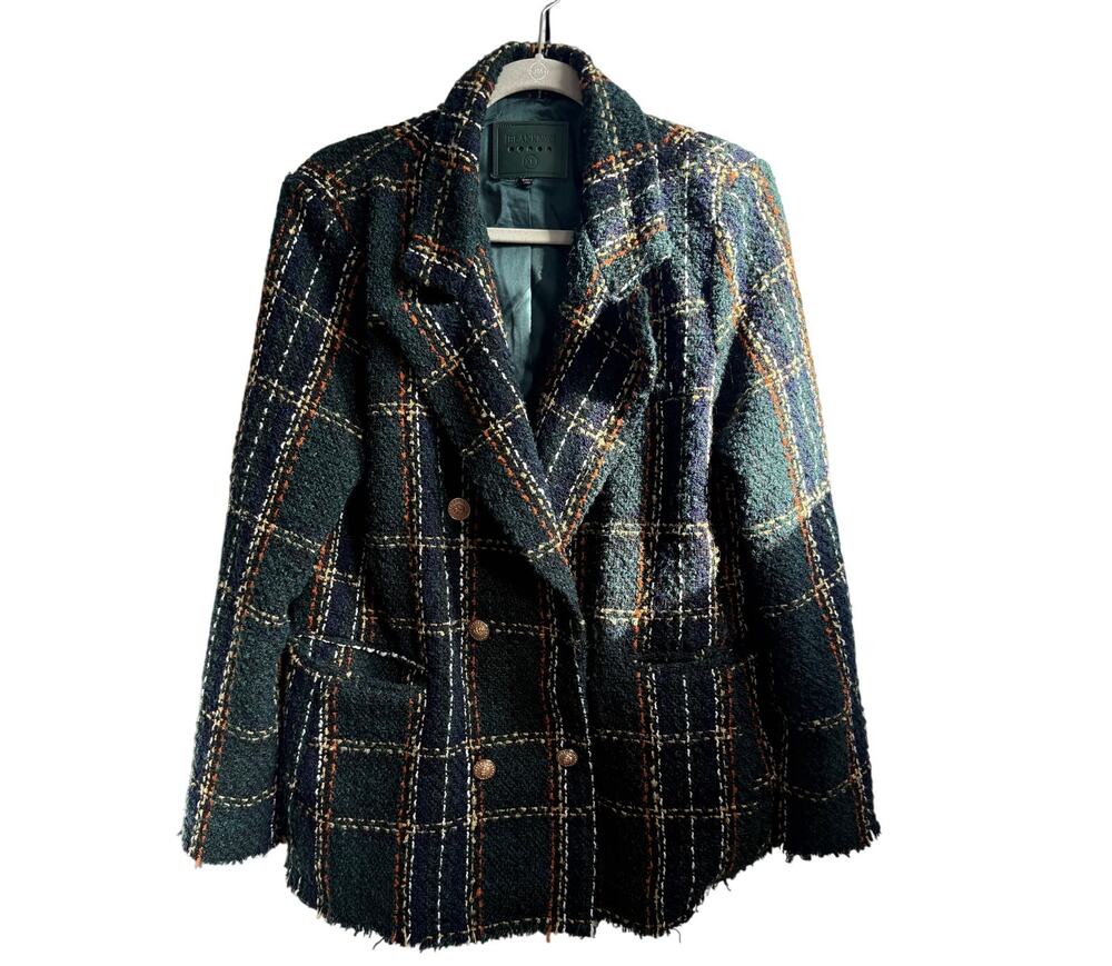 Blank NYC Prep School Green Plaid Tweed Blazer